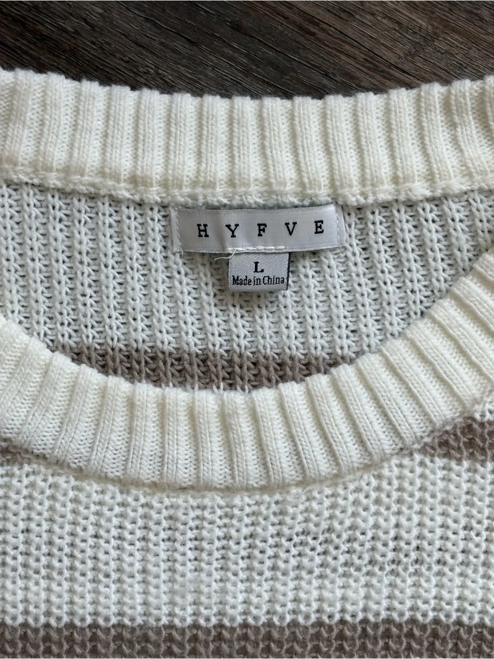 HYFVE Cream & Taupe Striped Crewneck Sweater